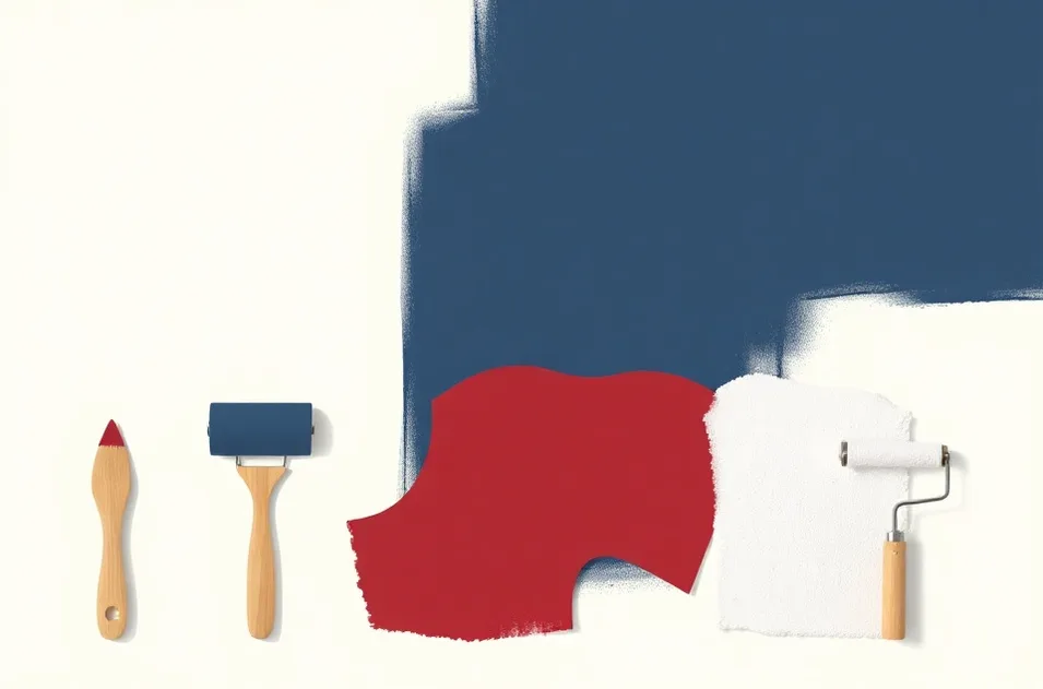 Outils de peinture disposés dans l'ordre des étapes du chantier