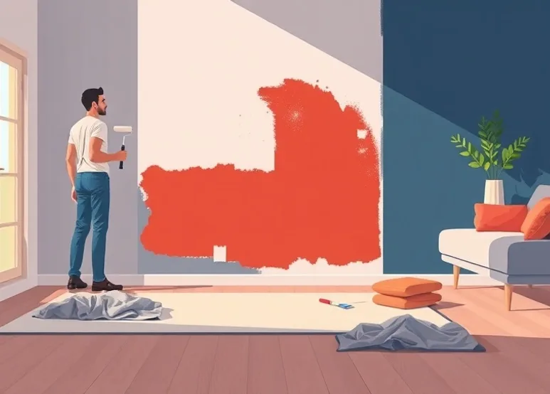 Peintre appliquant la peinture au rouleau sur un mur de salon